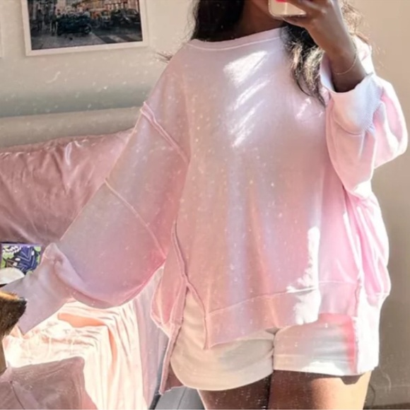 FREE PEOPLE CAMDEN Pink Tulle OVERSIZED PULLOVER Sweatshirt We the Free - Picture 2 of 8